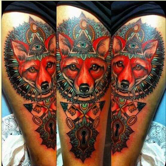 时尚手臂个性彩色狐狸纹身图案图片