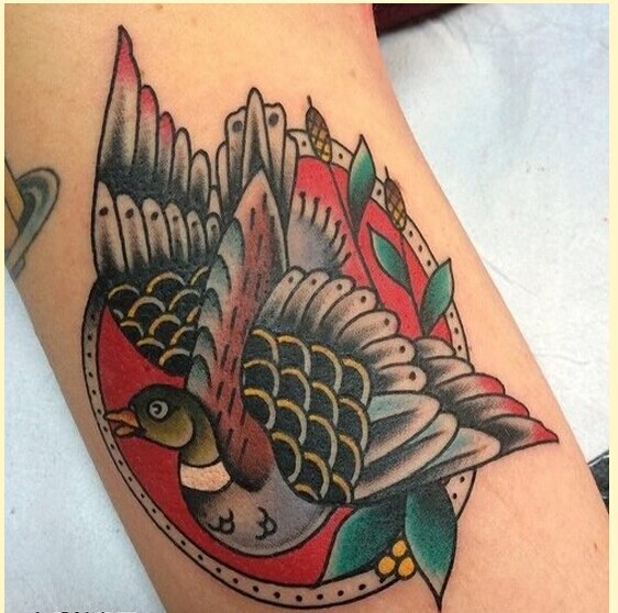 时尚手臂漂亮彩色燕子纹身图案图片