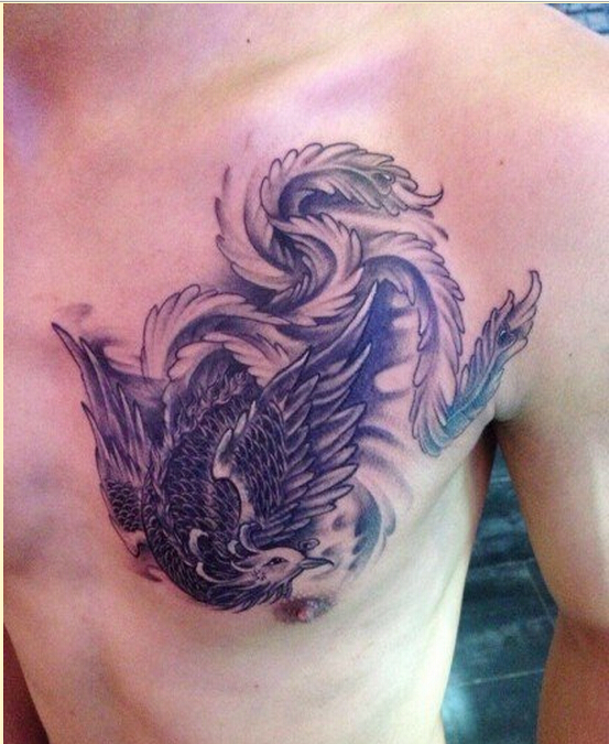 经典男性胸口个性凤凰纹身图案图片