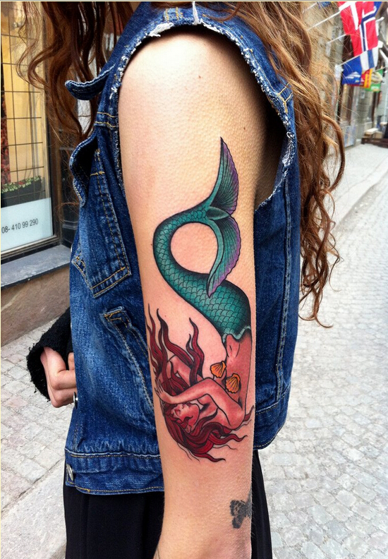 经典女性手臂漂亮美人鱼纹身图案图片