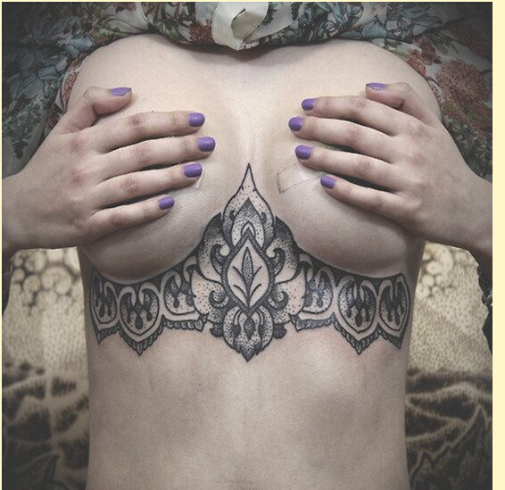 时尚性感女性胸部点状蕾丝纹身图案欣图片