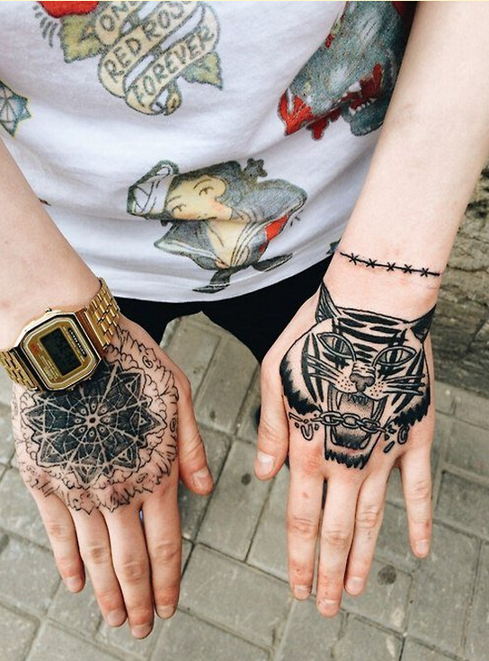 个性手部时尚好看的梵花老虎头纹身图图片