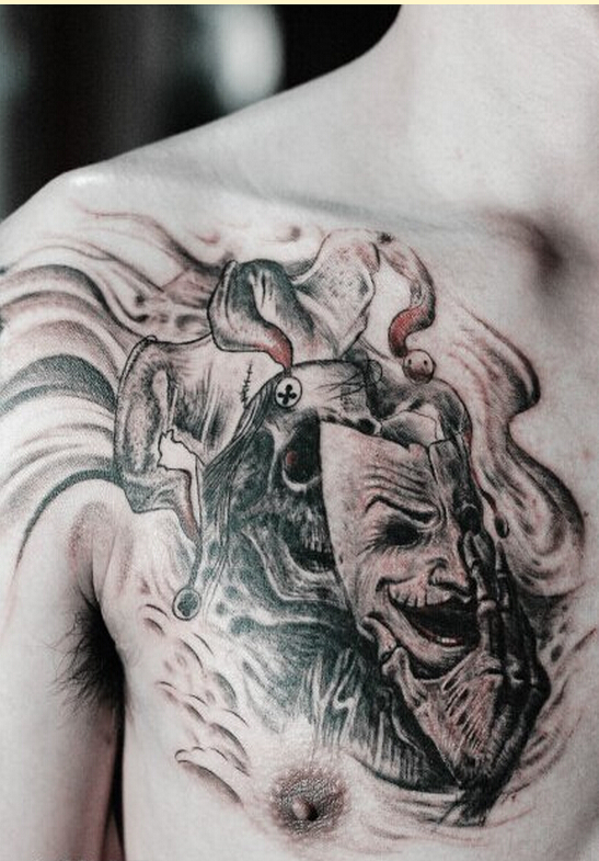 经典男性胸口个性面具纹身图案推荐图片