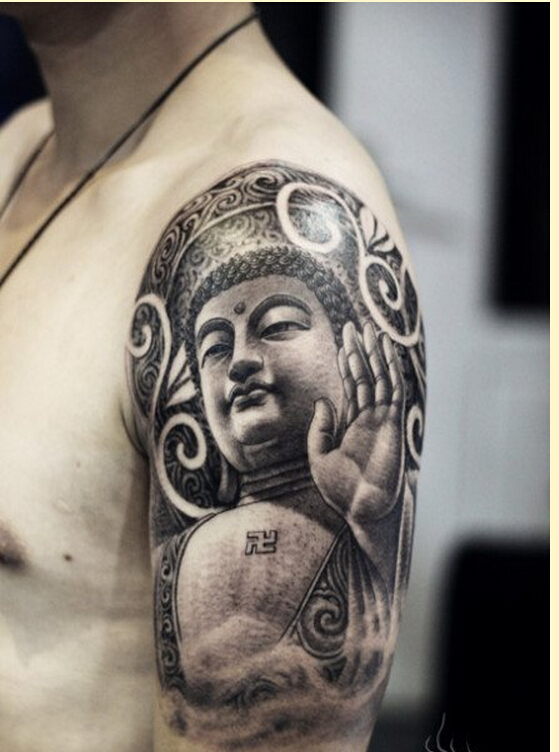 时尚个性手臂好看的佛纹身图案图片