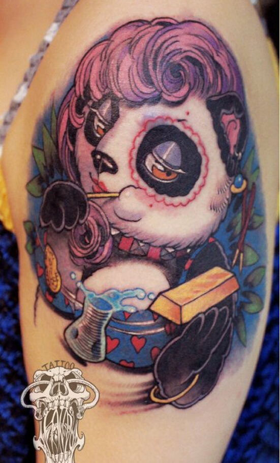 时尚女性手臂好看的大熊猫纹身图案图片