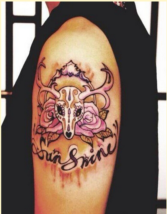 时尚手臂漂亮好看的彩色羚羊纹身图案图片