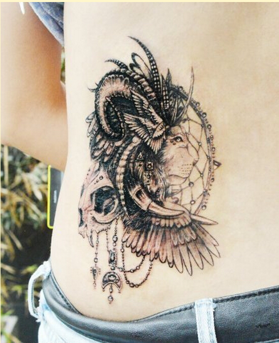 个性腰部时尚好看的羚羊狮子捕梦网纹图片