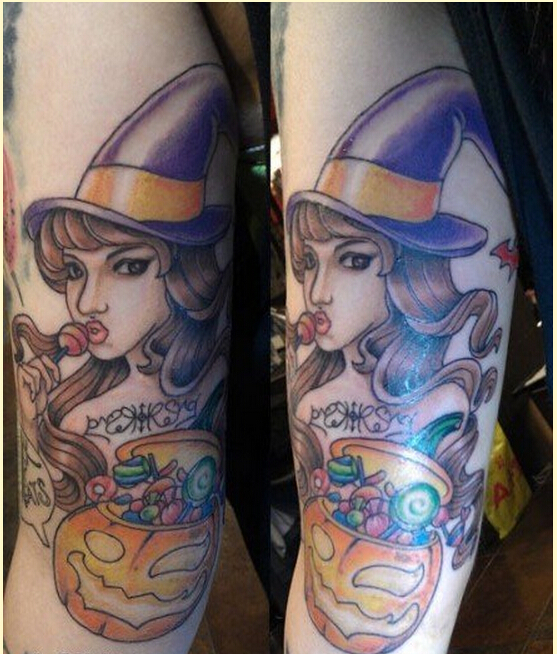 时尚手臂漂亮好看的彩色女郎纹身图案图片