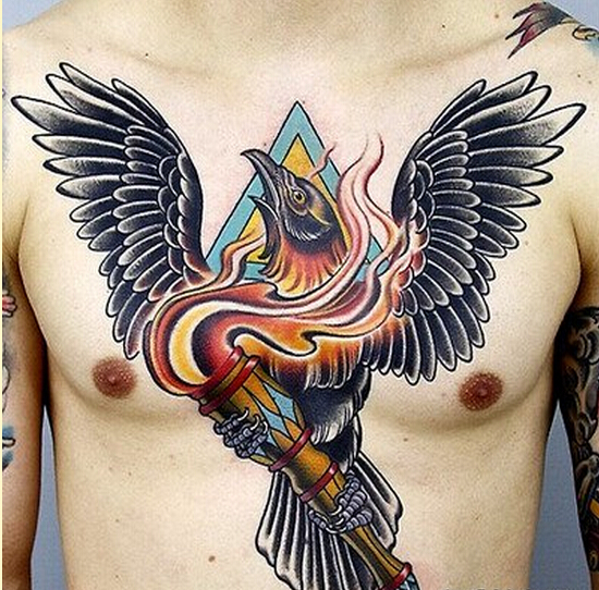 时尚男性胸口个性好看的老鹰纹身图案图片