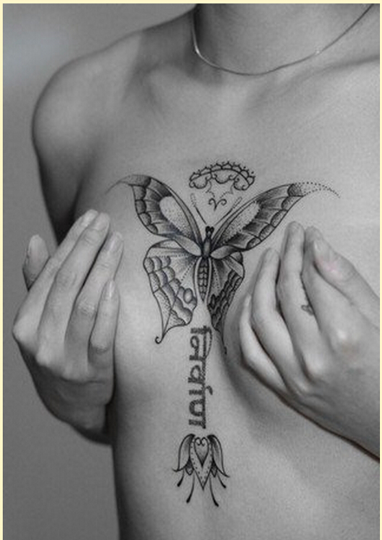 性感女性胸口漂亮好看的蝴蝶纹身图案图片