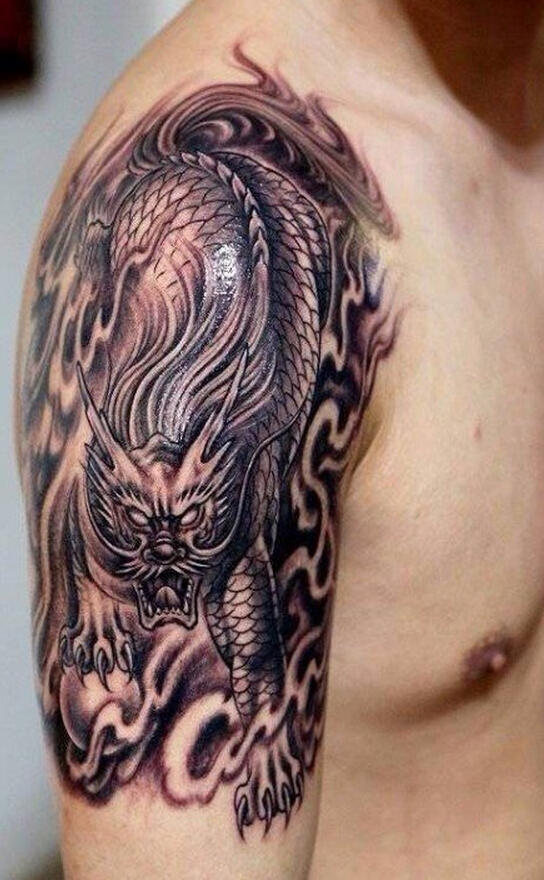 个性肩部时尚霸气貔貅纹身图案图片