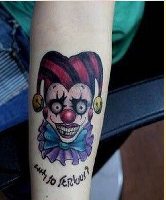 时尚手臂彩色个性好看的小丑纹身图案图片