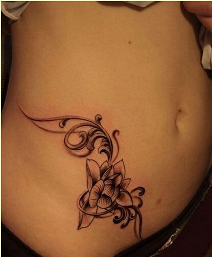 时尚性感的美女腹部漂亮莲花纹身图案图片