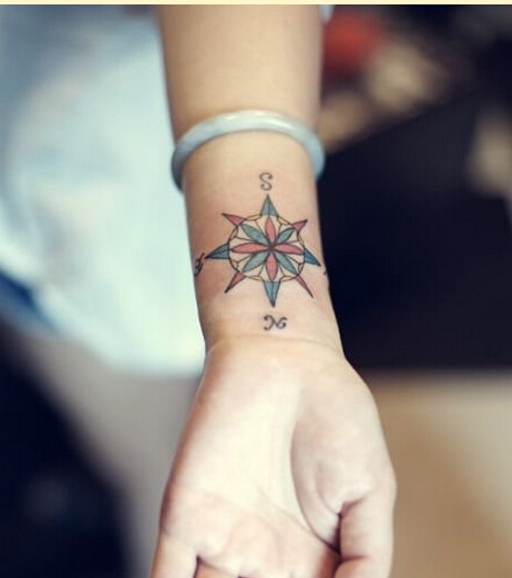 时尚女性手腕漂亮好看的指南针纹身图图片
