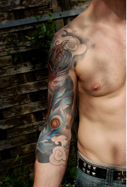 个性时尚男性手臂好看的凤凰纹身图案图片