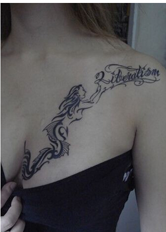 性感女孩子胸部美人鱼图腾字母纹身图图片