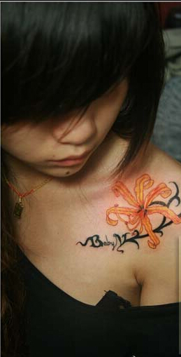 MM肩膀漂亮好看的彼岸花纹身图案图片