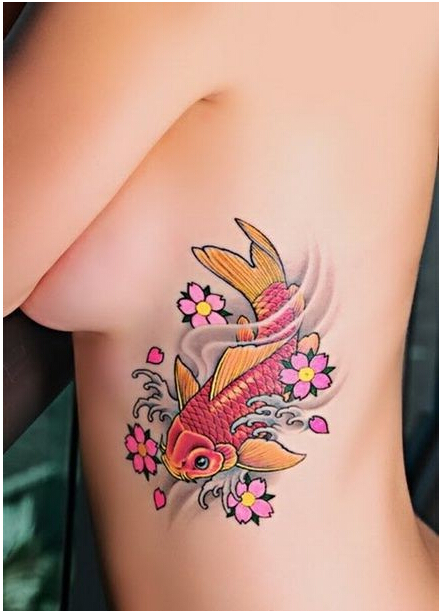 性感女性腰部漂亮好看的鲤鱼纹身图案图片