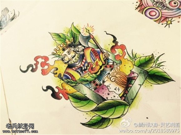 彩色个性扑克牌纹身手稿图案