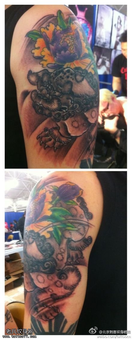 可爱俏皮唐狮纹身图案