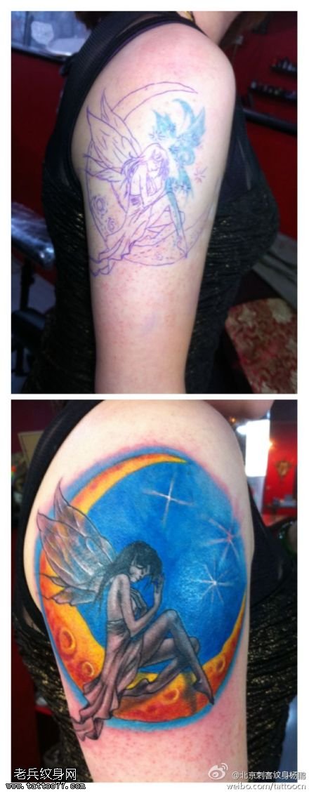 唯美月亮小仙女纹身图案