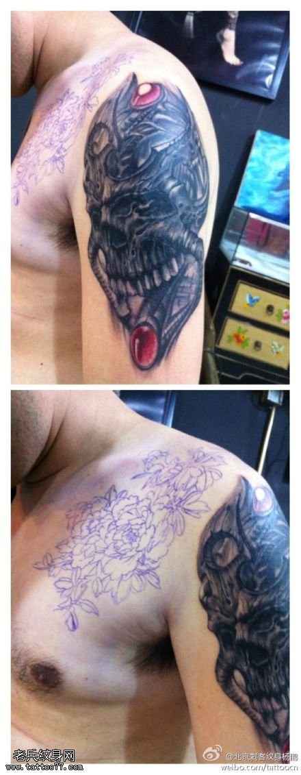 面部狰狞骷髅头纹身图案