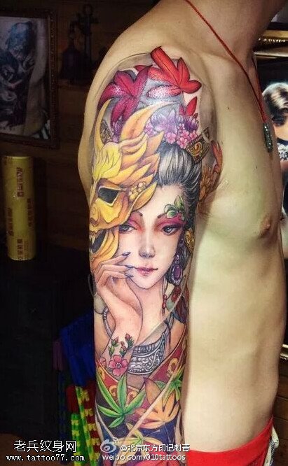 日本风艺妓般若面具纹身图案