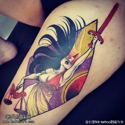 欧美风天平女神纹身图案