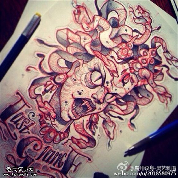 彩色个性美杜莎纹身手稿图片