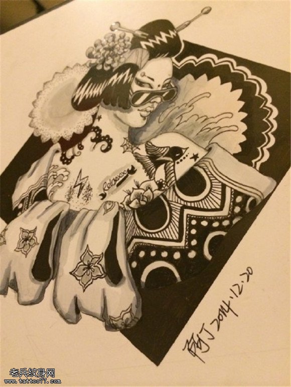 个性艺妓纹身手稿图片