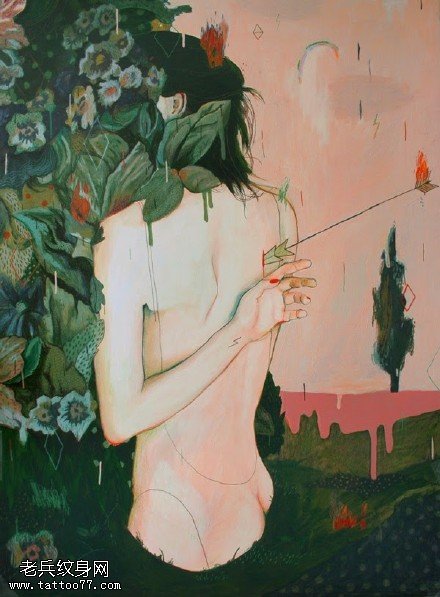 传统水墨抽象派手稿纹身图案