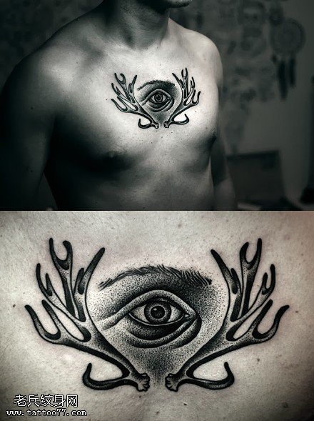 经典鹿角眼睛纹身图案