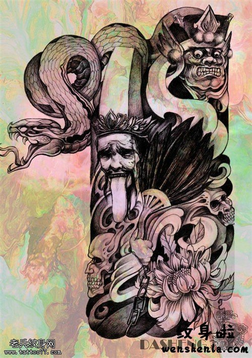 一组个性潮流的黑白无常纹身手稿图片