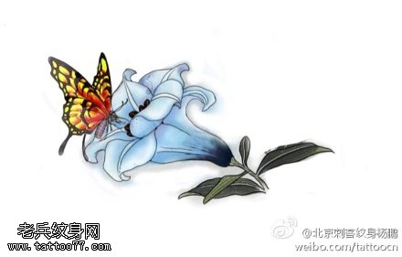 优雅唯美蝶恋花纹身图案