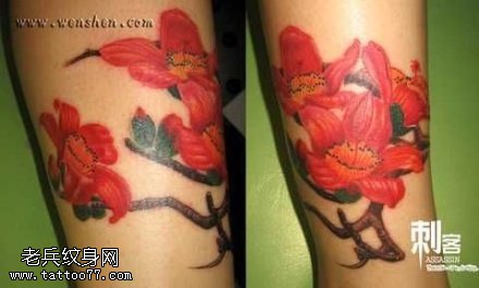 娇艳火红木棉花纹身图案