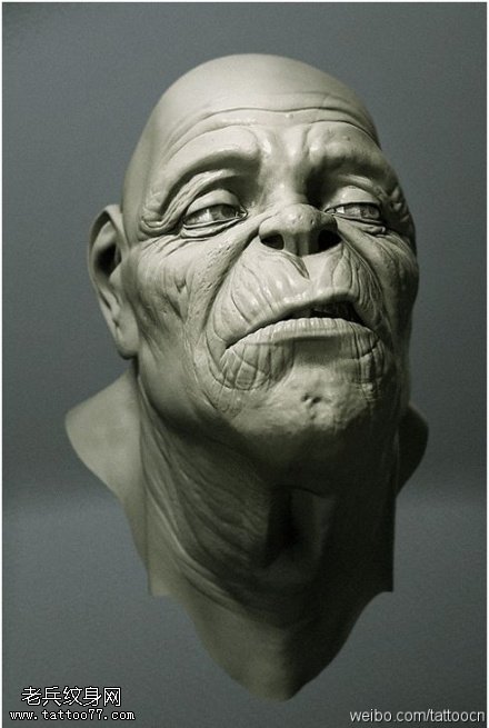 不屑傲娇人面纹身图案手稿