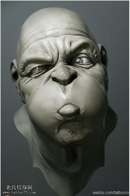 可爱顽皮人面纹身图案手稿