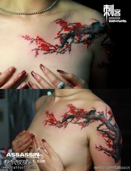 娇艳欲滴梅花纹身图案