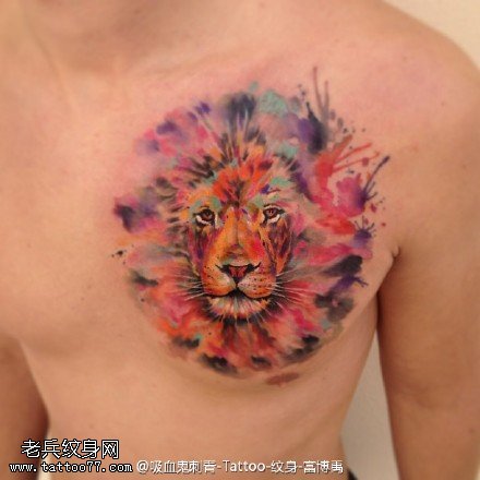 色彩斑斓狮子头纹身图案