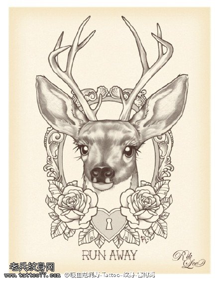 神圣鹿头纹身图案手稿
