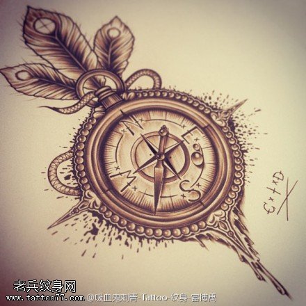 精致指南针纹身图案手稿缩略频道推荐图
