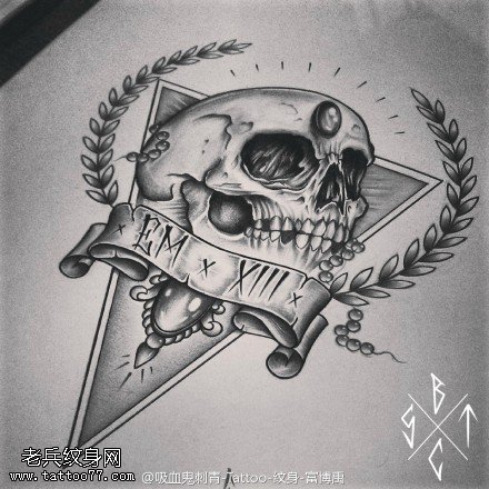 亮丽夺目骷髅头纹身图案手稿
