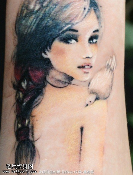 清新唯美女孩纹身图案