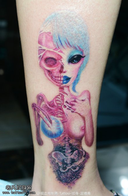 恐怖吓人半面人纹身图案