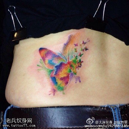 彩绘精美的蝴蝶纹身图案