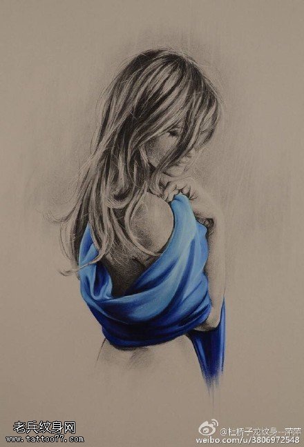 铅笔素描美女纹身图案
