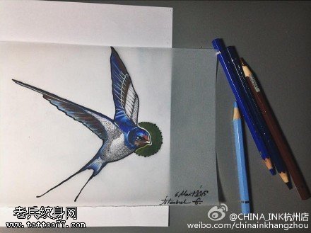 精美的小燕子手稿纹身图案