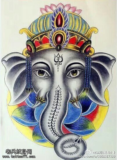 传统风格象神纹身图案