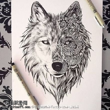 经典狼图腾手稿纹身图案