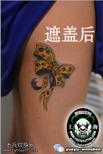 遮盖旧纹身立体逼真的蝴蝶结纹身图案